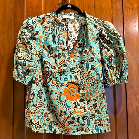 Ulla Johnson Tops - Ulla Johnson Short Sleeve Top. Size 6. Turquoise, Orange and Black Print.